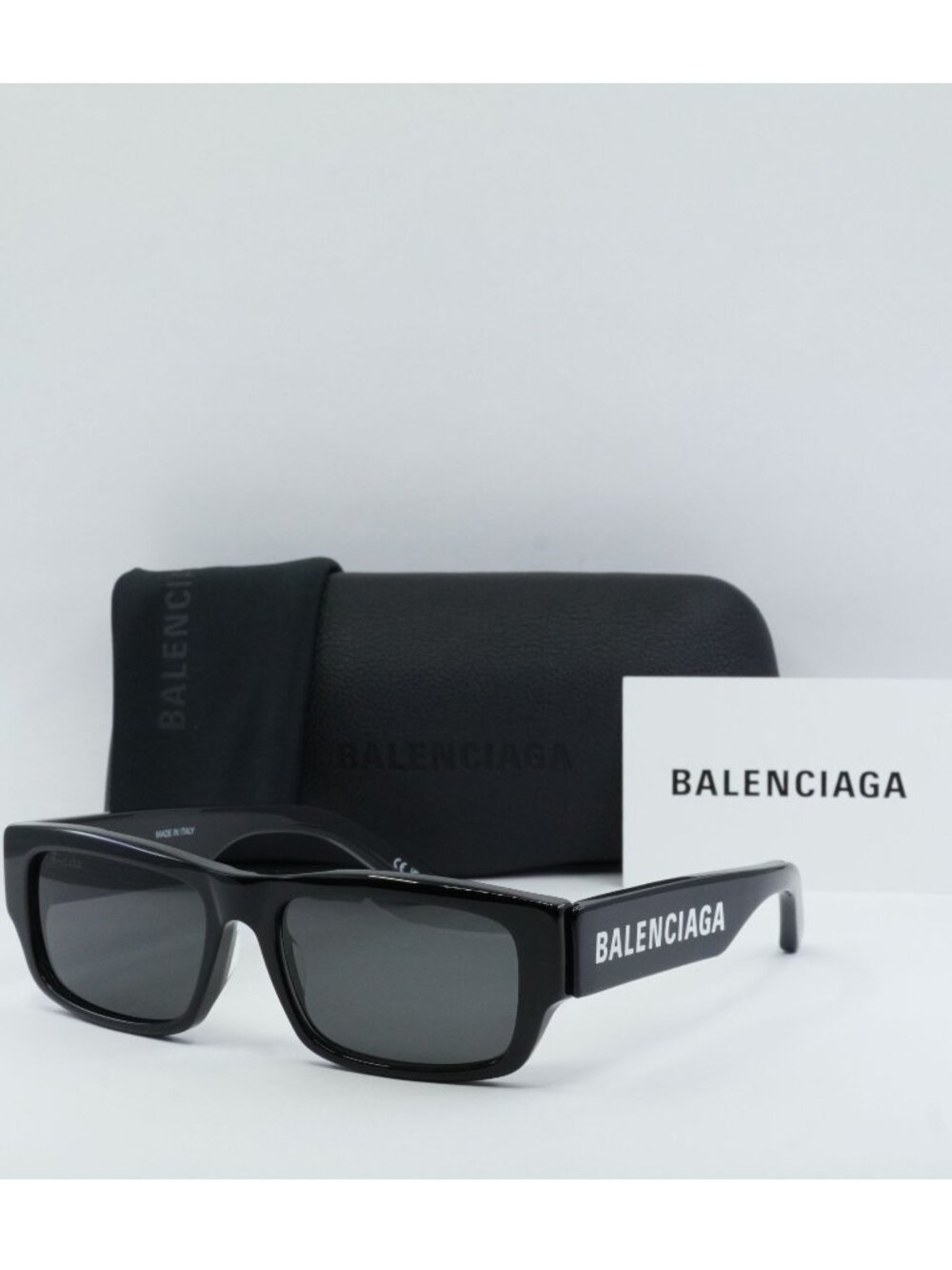 Balenciaga BB0261SA 001 Rectangle Sunglasses - Black / Grey